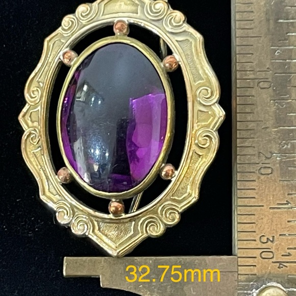 Brooch .. circa 1920’s yellow gold filled … cabochon amethyst stone - Picture 4 of 4